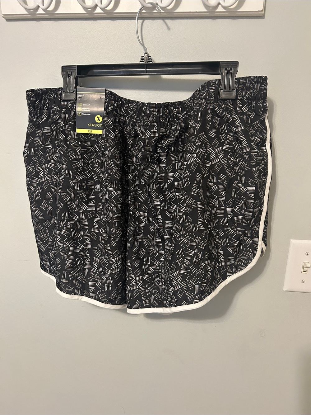 Xersion Black Shorts with White Trim and Dash Print
